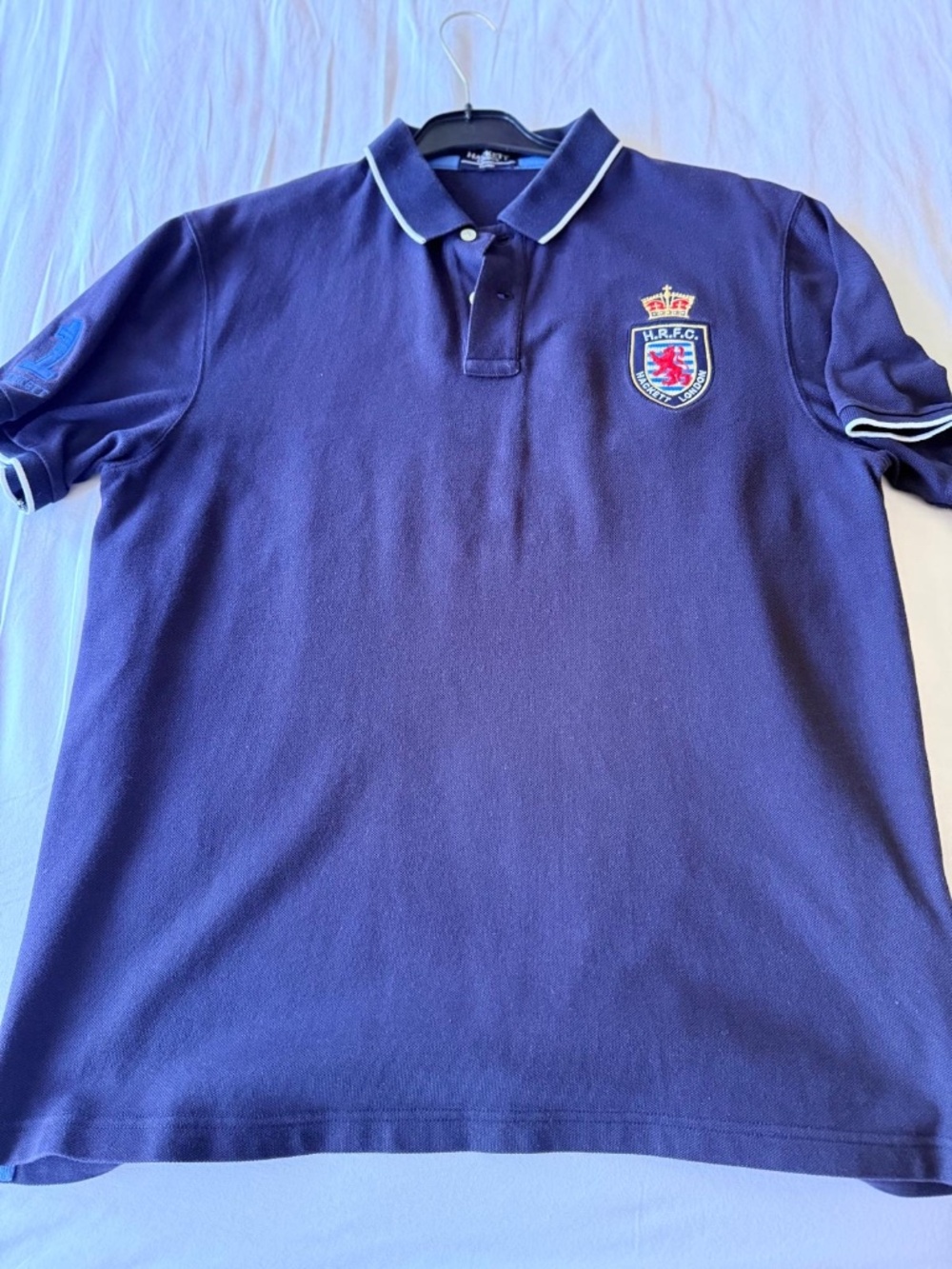 Hackett London Men's XL Navy Blue H.R.F.C. Number 1 Polo Shirt Short Sleeve